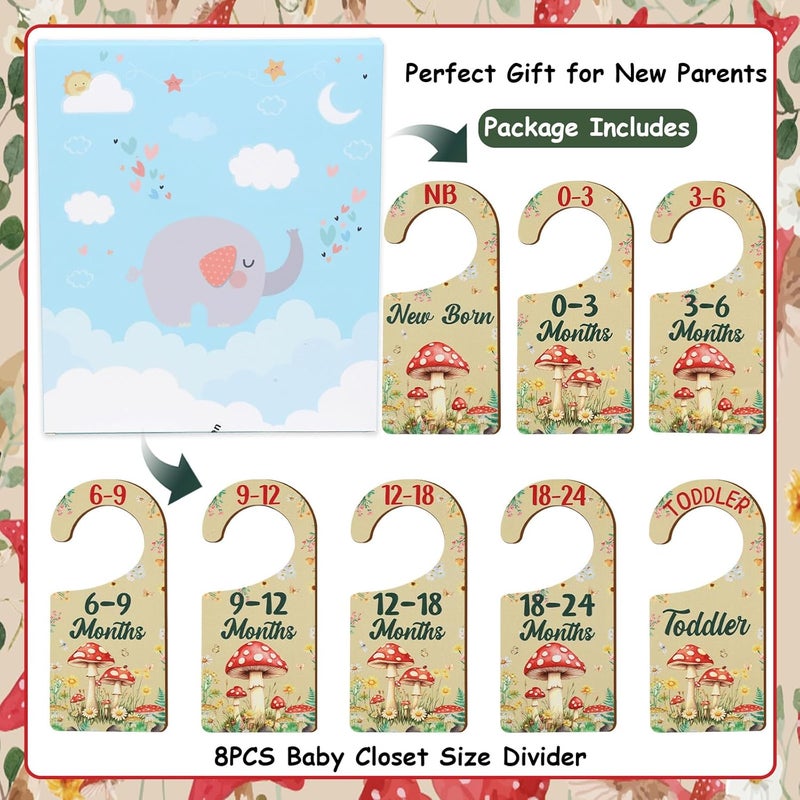CORNER LACE Baby Closet Dividers 8PCS, Mushrooms Themed Wooden Double-Sided Clothes Size Hanger/Organizer from Newborn to Toddler for Nursery Decor Baby Shower Birthday Gender Reveal Party Gift - Image 5